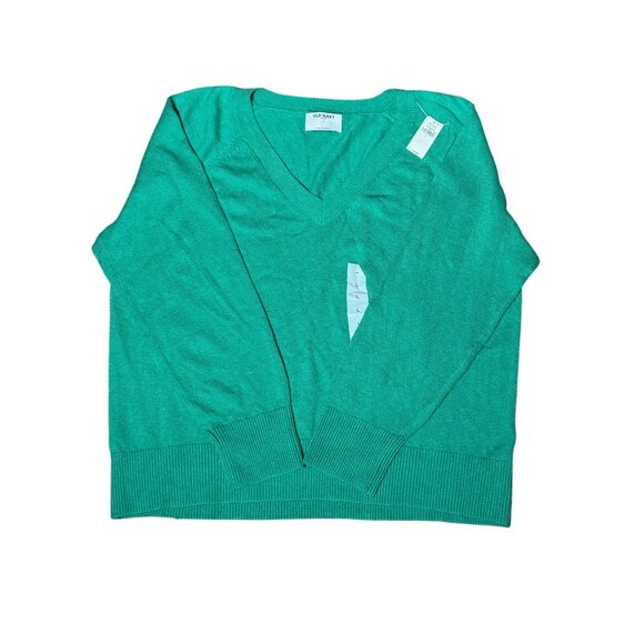 NEW Old Navy  Womens L Green V-Neck Sweater Cotton Bleand Long sleeve Pullover - Picture 2 of 8